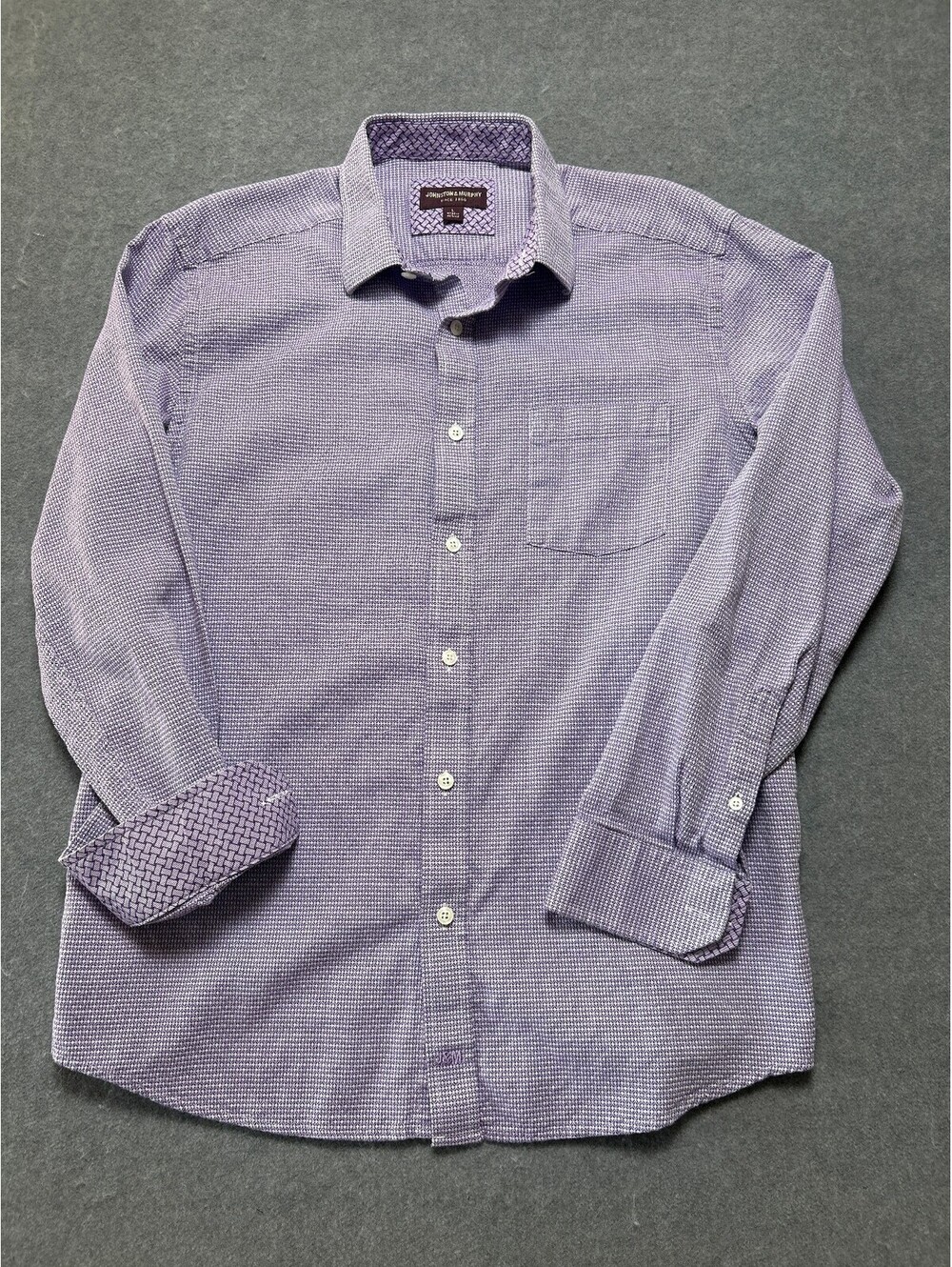 Johnston & Murphy Mens Large Purple Geometric Button Front Dress Shirt